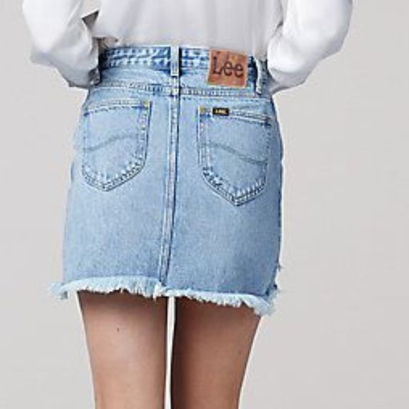 LEE Vintage Modern 26 27 Prairie Blue Distressed High Rise Denim Jean Skirt NWT - Picture 8 of 9